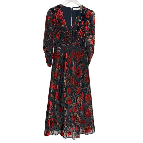 Astr Dresses & Skirts - ASTR the Label Jalisca Floral Velvet Burnout Midi Dress S Red Black Whimsygoth